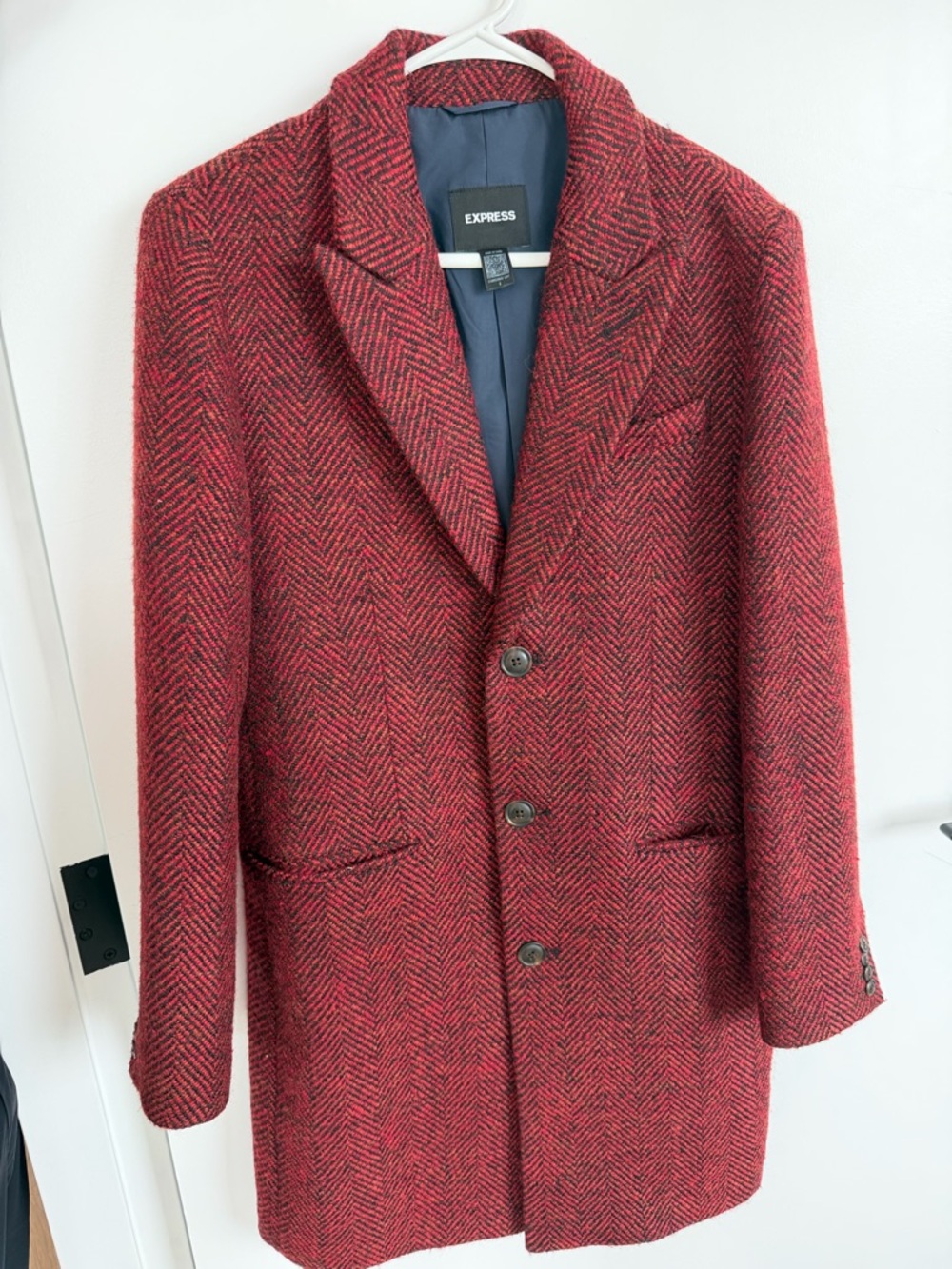 Express Men's Red Herringbone Pea Coat (never worn)